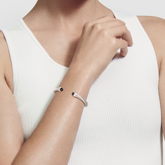 Auth. David Yurman Cable Princess Bracelet Black Onyx & Pavé Diamonds Sz.M - Picture 3 of 12